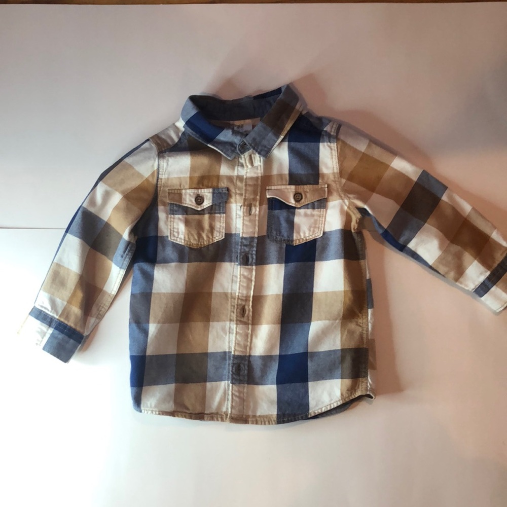 Boys 12-18M H&M button up dress shirt Brown & Blue